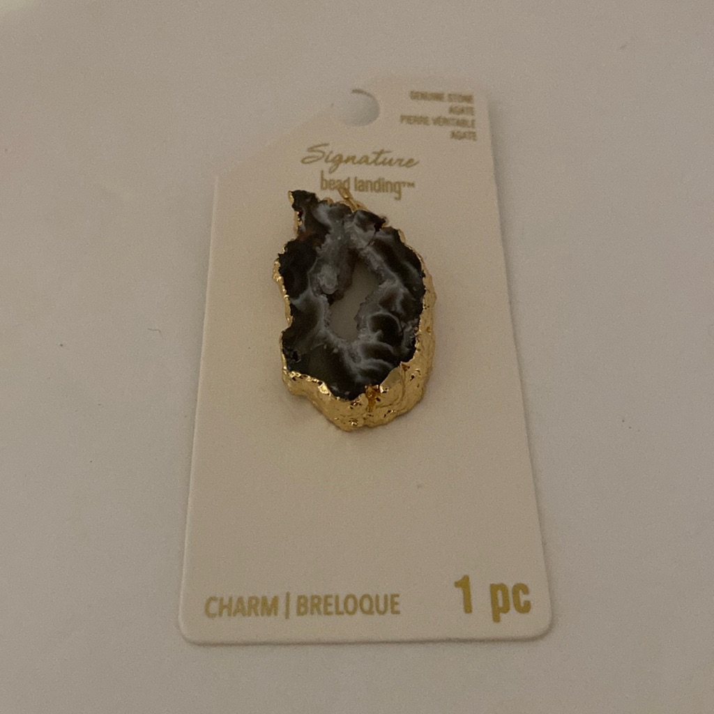 Black/Gray Genuine Stone Agate Charm 1.5” By Signature Nickel Free